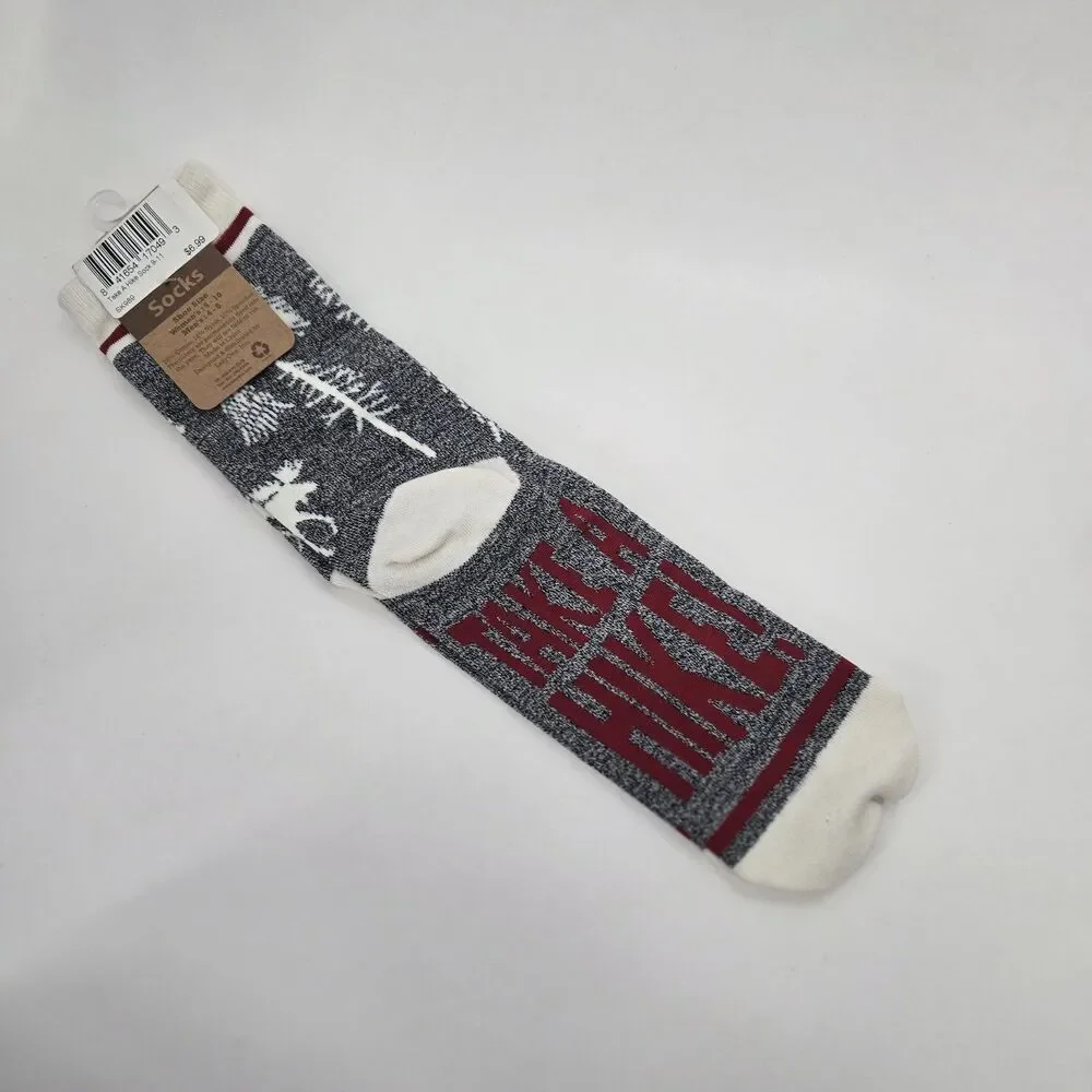 Lazy One‎ Take A Hike Crew Socks Cotton Blend Moose Pine Tree Womens Mens Unisex